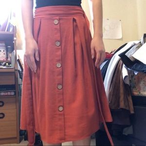 Pumpkin Orange Long Pleated Tie Skirt